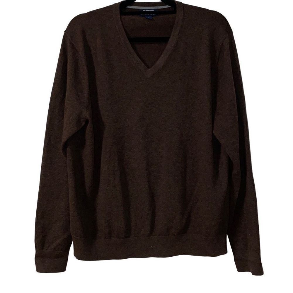 Lands End Fine Gauge Supima Cotton V-neck Sweater dark brown Large